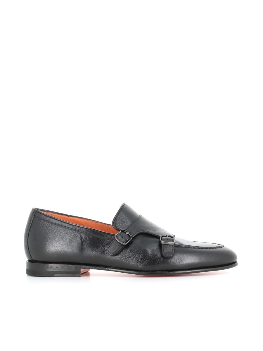 Man saints | Santoni Men'S Black Pagoda Moccasin