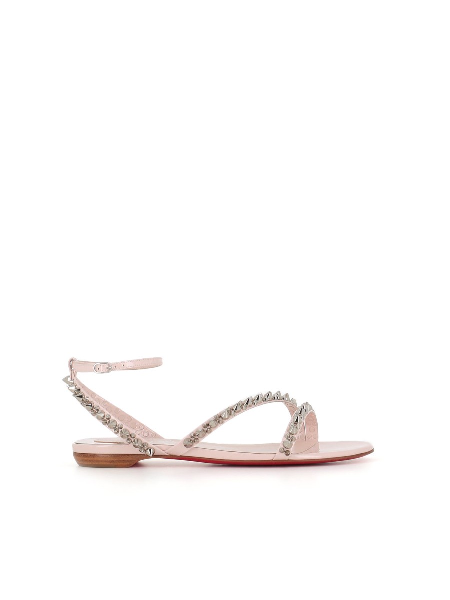 Woman christian louboutin | Christian Louboutin Mafaldina Spiker Flat Sandal Pink Women Nude