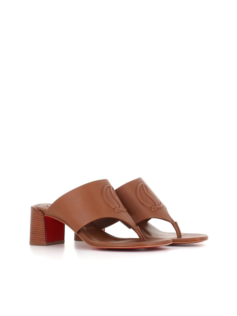 Woman christian louboutin | Christian Louboutin Flip Flops Cl Tongamule 55Mm Brown Women Leather