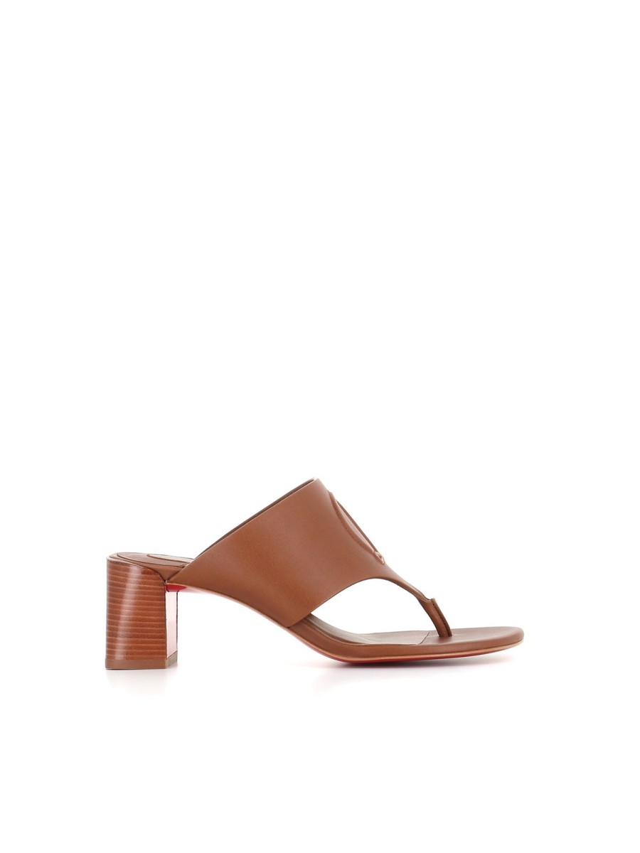 Woman christian louboutin | Christian Louboutin Flip Flops Cl Tongamule 55Mm Brown Women Leather